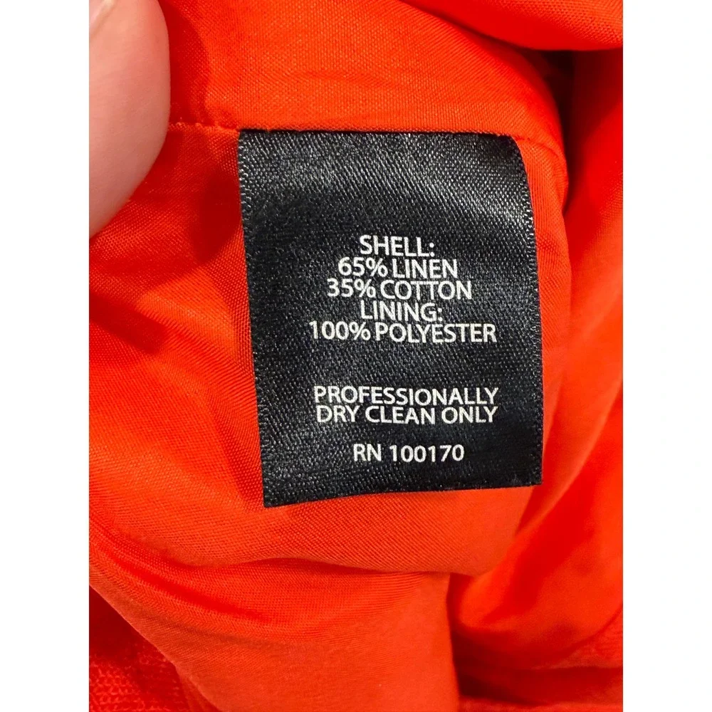 Alice Collection Orange Scallop Hem Linen Blend Shorts Size 8 High Waist Pocket